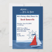 Ahoy Het is een Boy Blue Zeilboot Baby shower Kaart (Voorkant)