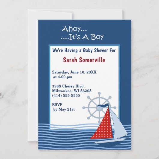 Ahoy Het is een Boy Blue Zeilboot Baby shower Kaart (Voorkant)