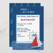 Ahoy Het is een Boy Blue Zeilboot Baby shower Kaart (Voorkant / Achterkant)