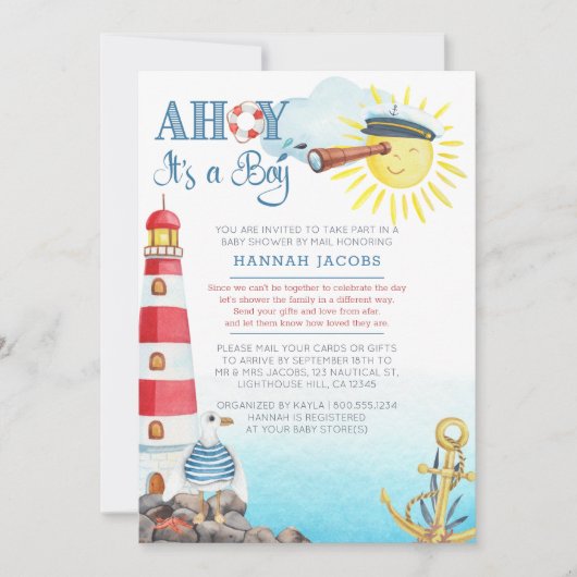 Ahoy het is een Boy Cute Nautical Baby shower van  Kaart (Voorkant)