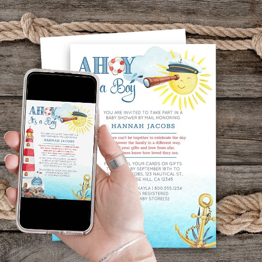 Ahoy het is een Boy Cute Nautical Baby shower van  Kaart
