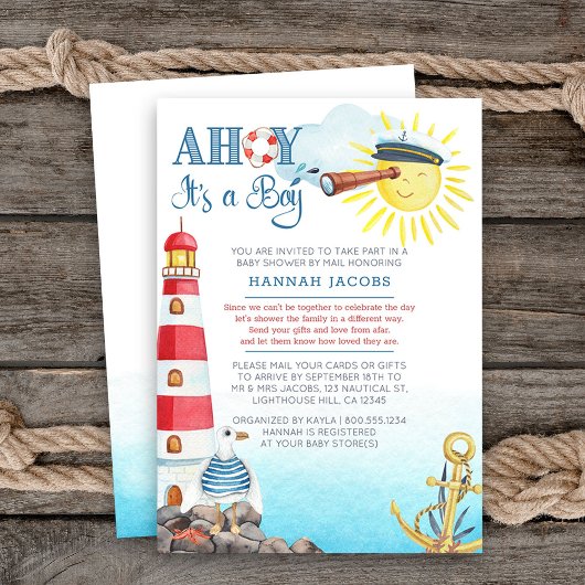 Ahoy het is een Boy Cute Nautical Baby shower van  Kaart