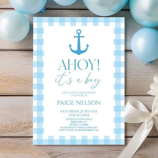 Ahoy! Het is een Boy Elegant Blue Nautical Baby sh Kaart