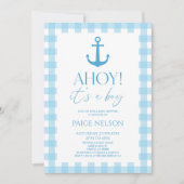 Ahoy! Het is een Boy Elegant Blue Nautical Baby sh Kaart (Voorkant)