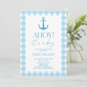 Ahoy! Het is een Boy Elegant Blue Nautical Baby sh Kaart (Staand voorkant)