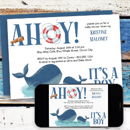 Ahoy Het is een Boy Happy Whale Boy Baby shower Kaart