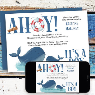 Ahoy Het is een Boy Happy Whale Boy Baby shower Kaart