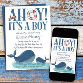 Ahoy Het is een Boy Happy Whale Waterverf Baby sho Kaart