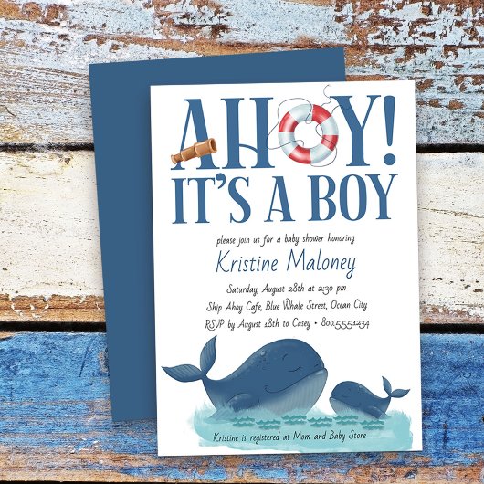 Ahoy Het is een Boy Happy Whale Waterverf Baby sho Kaart