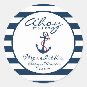 Ahoy, het is een Boy Nautical Baby shower Envelope Ronde Sticker