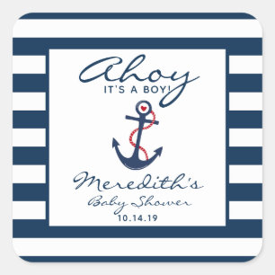 Ahoy, het is een Boy Nautical Baby shower Favor Vierkante Sticker