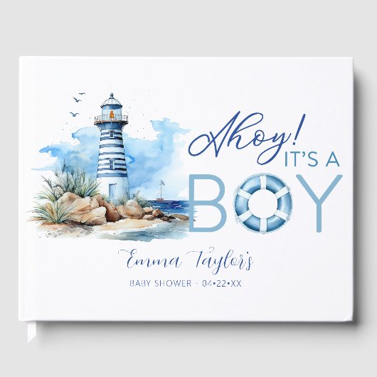 Ahoy Het is een Boy Nautical Baby shower Guest Boo Gastenboek (Voorkant)