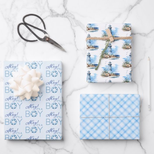 Ahoy Het is een Boy Nautical Baby shower Inpakpapier Vel (Voorkant)