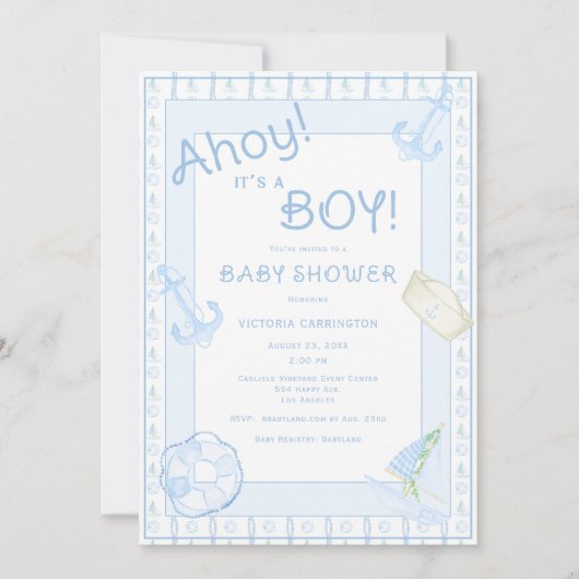 Ahoy Het is een Boy Nautical Baby shower Invitatio Kaart (Voorkant)