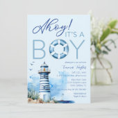 Ahoy Het is een Boy Nautical Baby shower Invitatio Kaart (Staand voorkant)