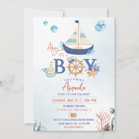 Ahoy Het is een Boy Nautical Baby shower Invite Kaart (Voorkant)