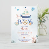 Ahoy Het is een Boy Nautical Baby shower Invite Kaart (Staand voorkant)