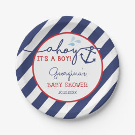 Ahoy Het is een Boy Nautical Baby shower Navy Red Papieren Bordje