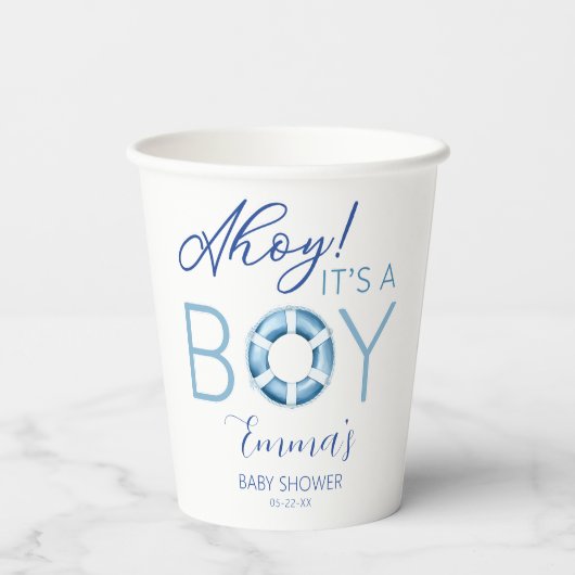 Ahoy Het is een Boy Nautical Baby shower Papieren  Papieren Bekers (Achterkant)