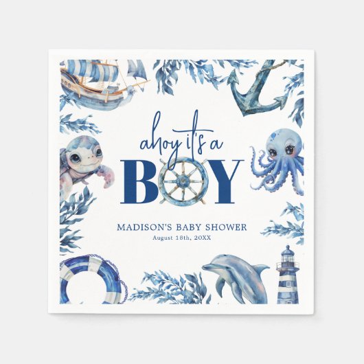 Ahoy het is een Boy Nautical Baby shower Servet (Voorkant)
