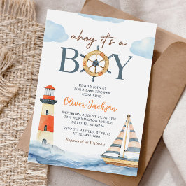 Ahoy Het is een Boy Nautical Blue Boy Baby shower Kaart