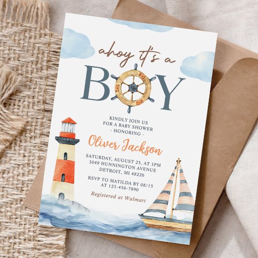 Ahoy Het is een Boy Nautical Blue Boy Baby shower Kaart