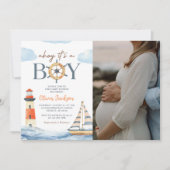 Ahoy Het is een Boy Nautical Boy Baby shower Foto Kaart (Voorkant)