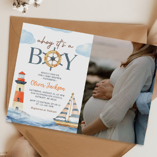 Ahoy Het is een Boy Nautical Boy Baby shower Foto Kaart