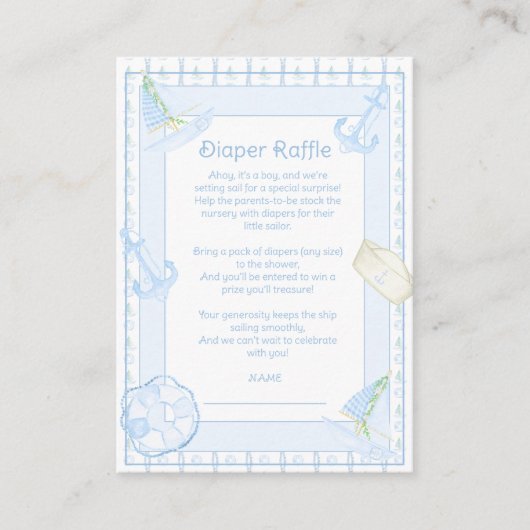 Ahoy Het is een Boy Nautical Diaper Raffle Informatiekaartje (Voorkant)
