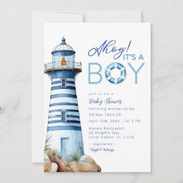 Ahoy Het is een Boy Nautical Lighthouse Baby showe Kaart