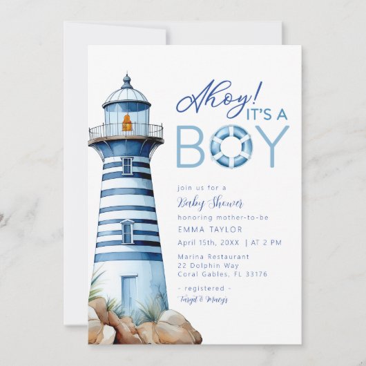 Ahoy Het is een Boy Nautical Lighthouse Baby showe Kaart (Voorkant)