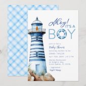 Ahoy Het is een Boy Nautical Lighthouse Baby showe Kaart (Voorkant / Achterkant)
