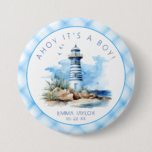 Ahoy Het is een Boy Nautical Lighthouse Baby showe Ronde Button 7,6 Cm