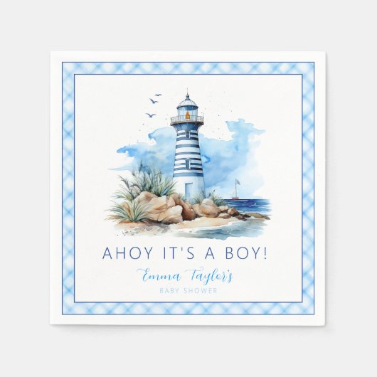 Ahoy Het is een Boy Nautical Lighthouse Baby showe Servet (Voorkant)