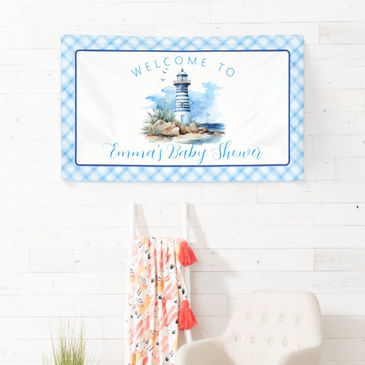 Ahoy Het is een Boy Nautical Lighthouse Baby showe Spandoek (Insitu)