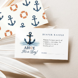 Ahoy Het is een Boy Nautical Luier Raffle Baby sho Informatiekaartje