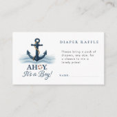 Ahoy Het is een Boy Nautical Luier Raffle Baby sho Informatiekaartje (Voorkant)