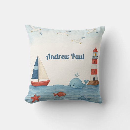 Ahoy Het is een Boy Nautical Nursery Sierkussen (Voorkant)