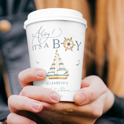 Ahoy Het is een Boy Nautical Sailboat Baby shower Papieren Bekers