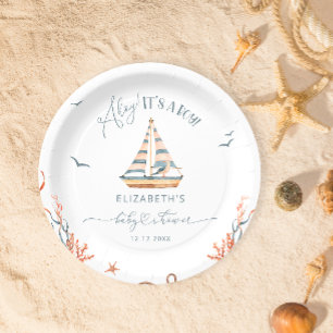 Ahoy Het is een Boy Nautical Sailboat Baby shower Papieren Bordje
