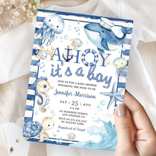 Ahoy Het is een Boy Nautical Sailor Baby shower Kaart