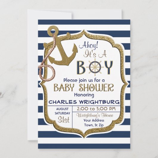 Ahoy Het is een Boy Nautical Theme Baby Invitation Kaart (Voorkant)