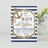 Ahoy Het is een Boy Nautical Theme Baby Invitation Kaart (Staand voorkant)