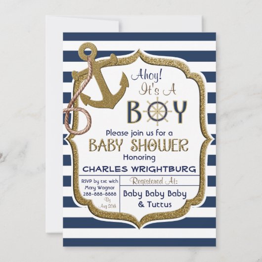Ahoy Het is een Boy Nautical Theme Baby Invitation Kaart (Achterkant)
