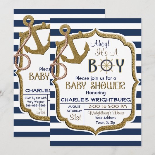 Ahoy Het is een Boy Nautical Theme Baby Invitation Kaart (Voorkant / Achterkant)