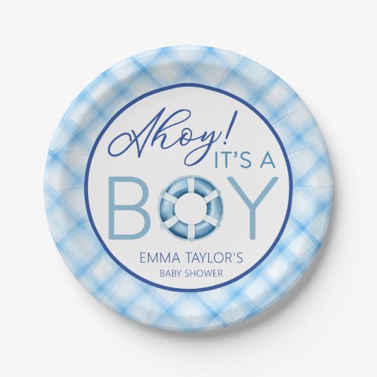 Ahoy Het is een Boy Nautisch Baby shower Papier Bo Papieren Bordje (Voorkant)