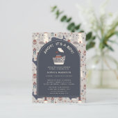 Ahoy Het is een Boy Nautisch Blauw Baby shower Uit Briefkaart (Staand voorkant)