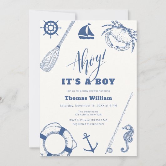 Ahoy Het is een Boy Nautisch Gevist Baby shower Kaart (Voorkant)