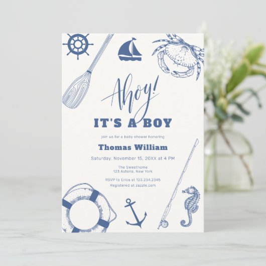 Ahoy Het is een Boy Nautisch Gevist Baby shower Kaart (Staand voorkant)