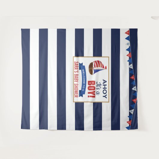 Ahoy Het is een Boy Navy Baby shower Party Tapestr Wandkleed (Voorkant (horizontaal))